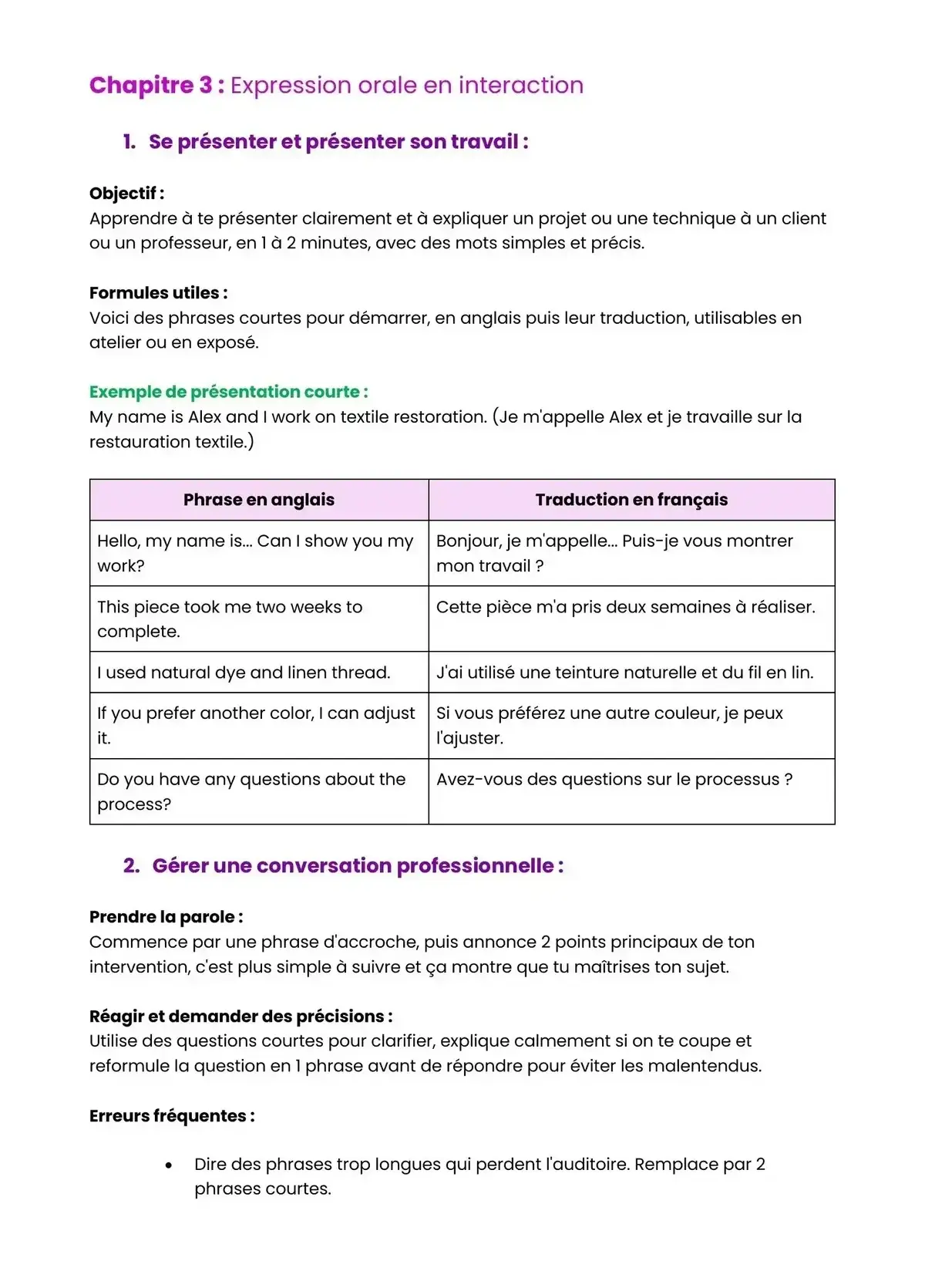 Example Fiche de Révision Bac Pro AMA